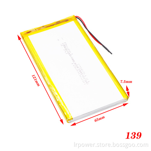 Custom 7565121 10000mah 3.7v Lithium Polymer